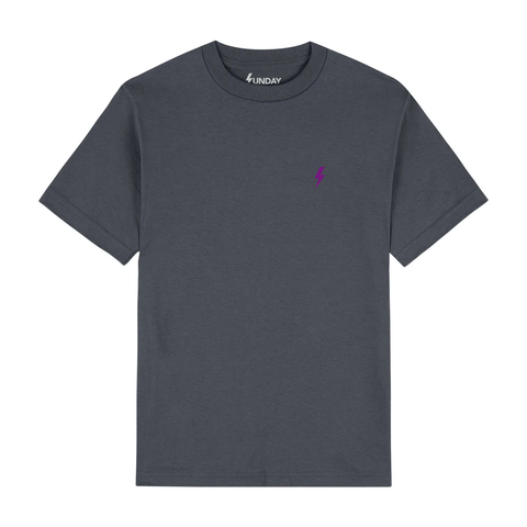 Sunday Logo Embroid Tee / Charcoal / Purple